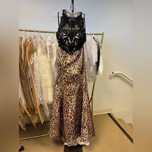 Leopard Print Prom Dress with Black Lace Bodice